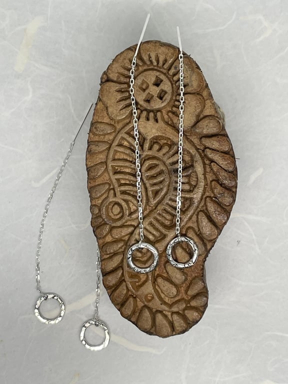Hammered Silver Circle Threader Earrings
