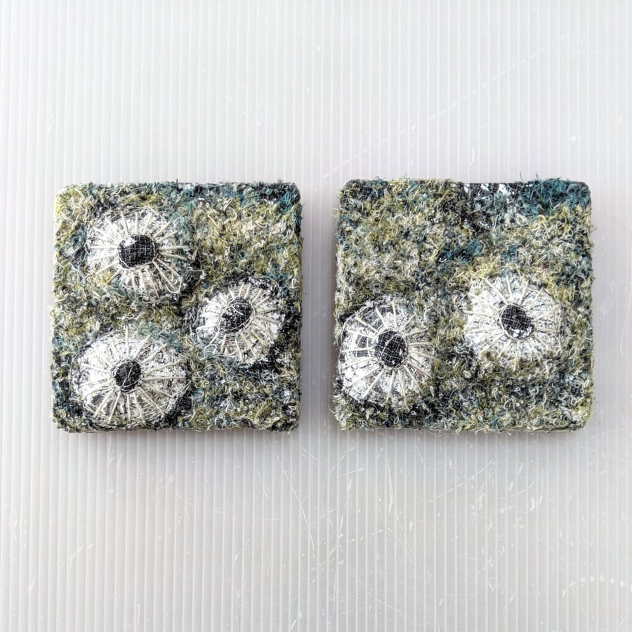 Blue Green Coastal inspired Textile Art Diptych - UNFRAMED Seconds Sunday