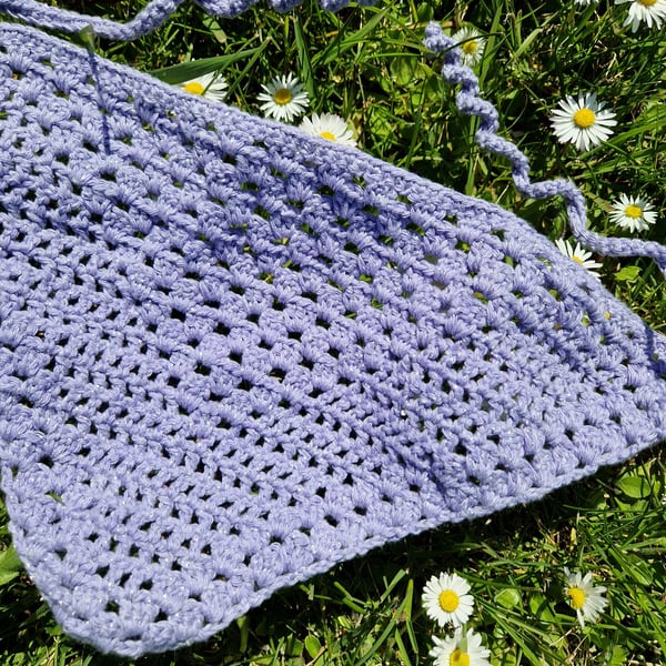 Lilac bandana, crochet bandana, sparkly bandana, purple bandana