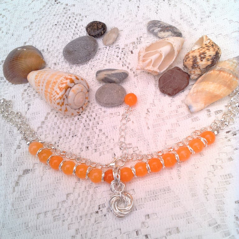 Orange Carnelian Bead and Mobius Components Necklace, Gift for Her, Gemstones