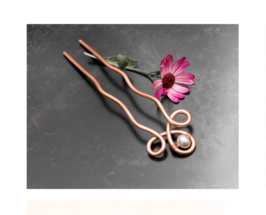 Copper hair bun holder, opaque yellow quartz,pure copper Hair fork, hair bun 