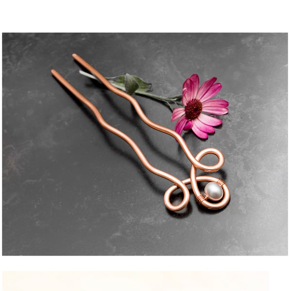 Copper hair bun holder, opaque yellow quartz,pure copper Hair fork, hair bun 