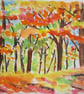 Courful Autumn Forest. Fall Color Trees. Miniature. ACEO. Original painting - Image 3