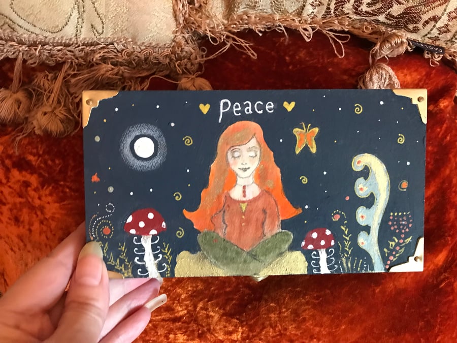 Hand painted wooden box "Peace" WITH FREEBIES! 