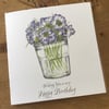A lovely jam jar of scabious flowers Birthday card 