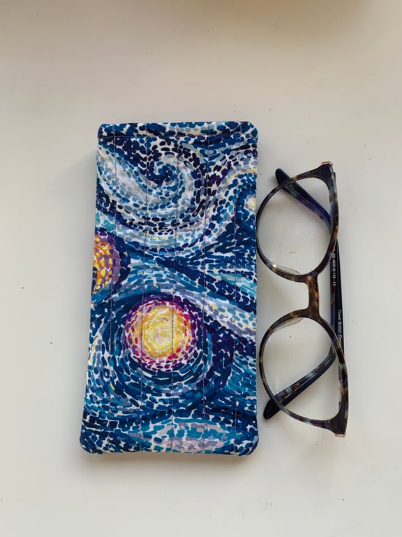 Van Gogh Starry Night Inspired Print Quilted Fabric Glasses Case