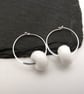 Sterling silver hoop earrings, white lampwork glass jewellery