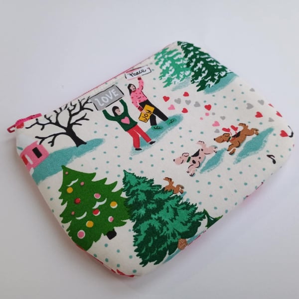 Christmas zipped purse - festive messages scene - peace, love, joy, friends