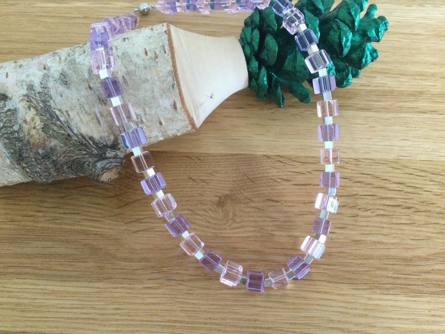 Pink and Purple Cubed Necklace