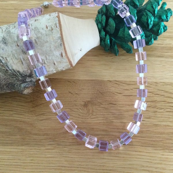 Pink and Purple Cubed Necklace
