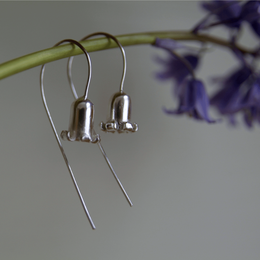 Bluebell Earrings, Silver Flower Earrings, Woodland Jewellery, Handmade Earrings
