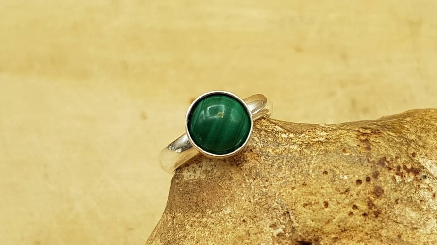 Adjustable Malachite ring. 925 sterling silver rings for women