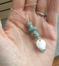 Silver and turquoise glass leaf pendant, Nature themed gift - Image 5