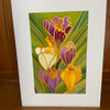 Original Hand painted silk greeting card Crocus 