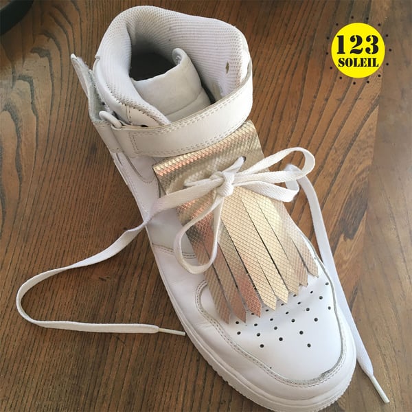 shoe accessory, removable fringe, leather accessory, silver