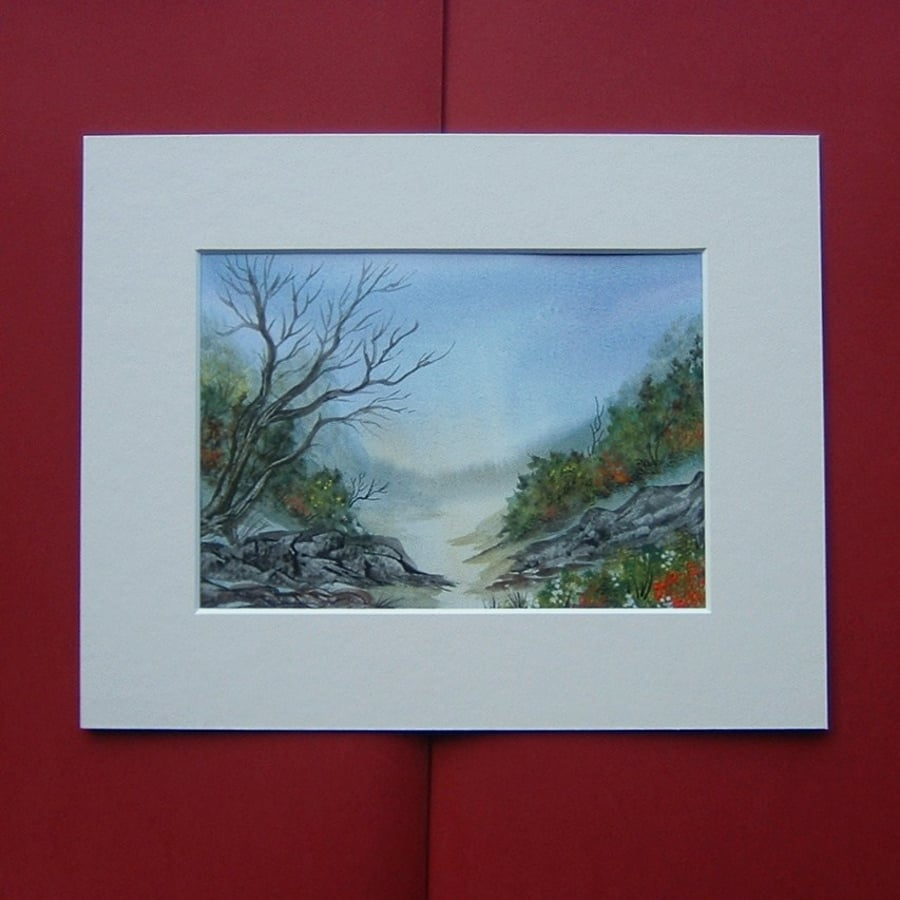 landscape painting art original mounted 7x5" watercolour ref 492