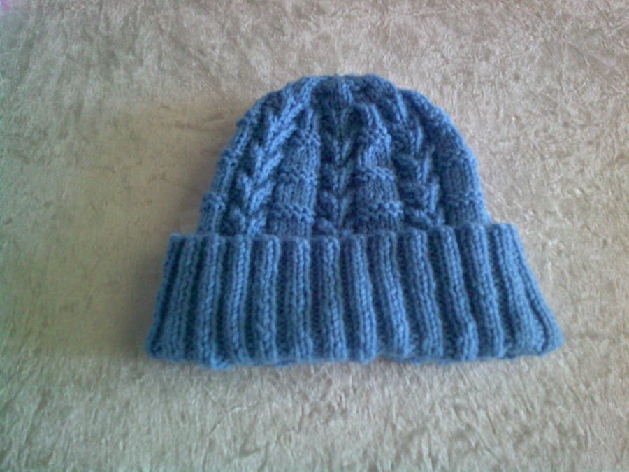 Blue Baby Hat with Cable design