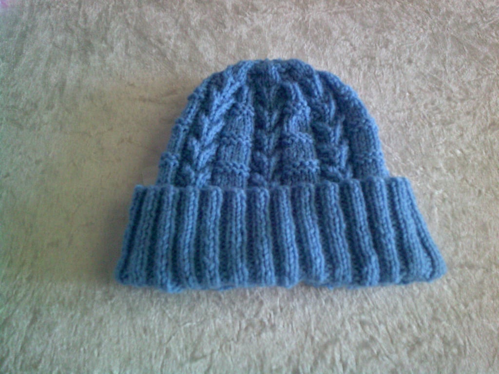 Blue Baby Hat with Cable design