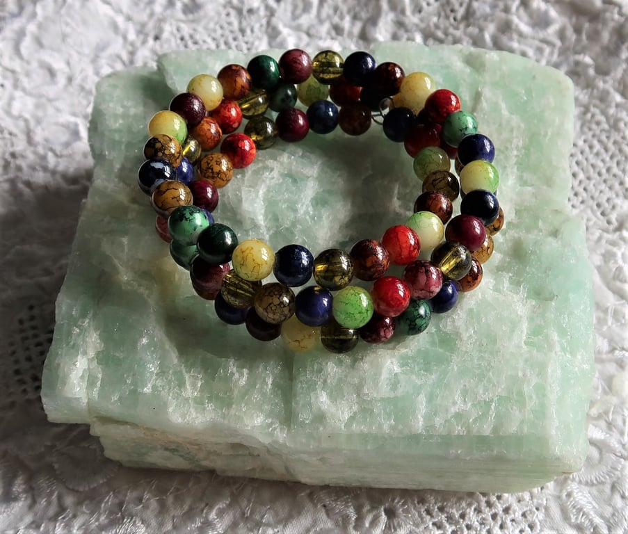 Melody Glass Bead Memory Wire Bracelet.