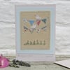 Hand-stitched mini bunting, little white doves, pretty card to keep!