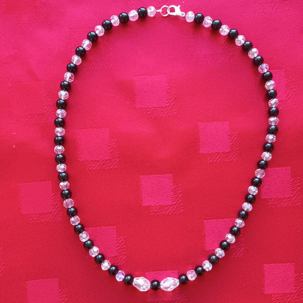 Obsidian and acrylic crystal necklace, with earrings if required to match