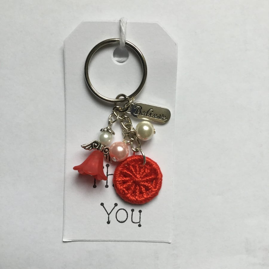 Angel Charm Dorset Button Keyring in Red