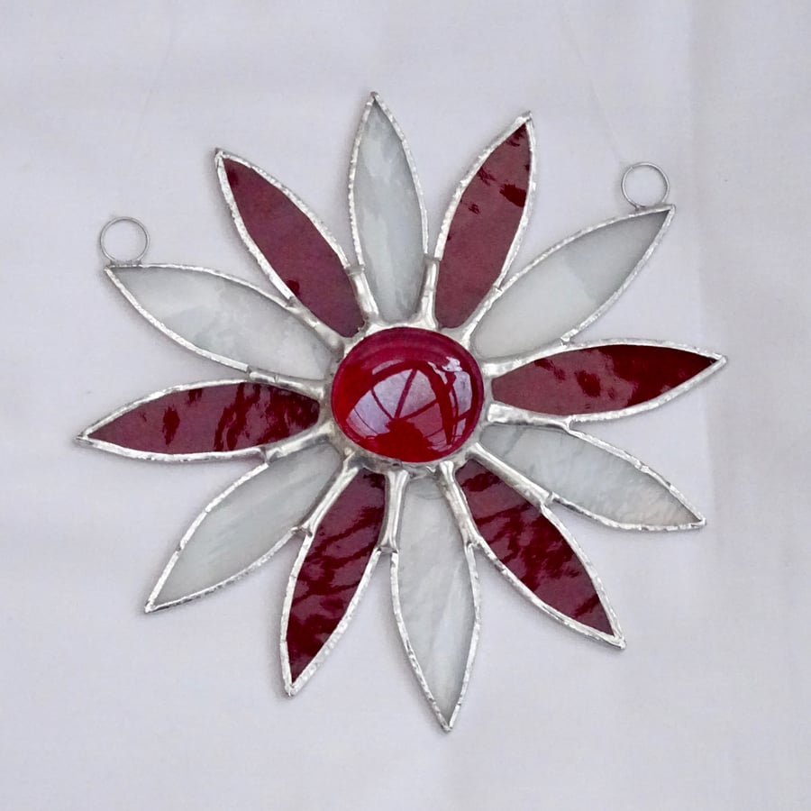 Stained Glass Daisy Suncatcher - Red and White 