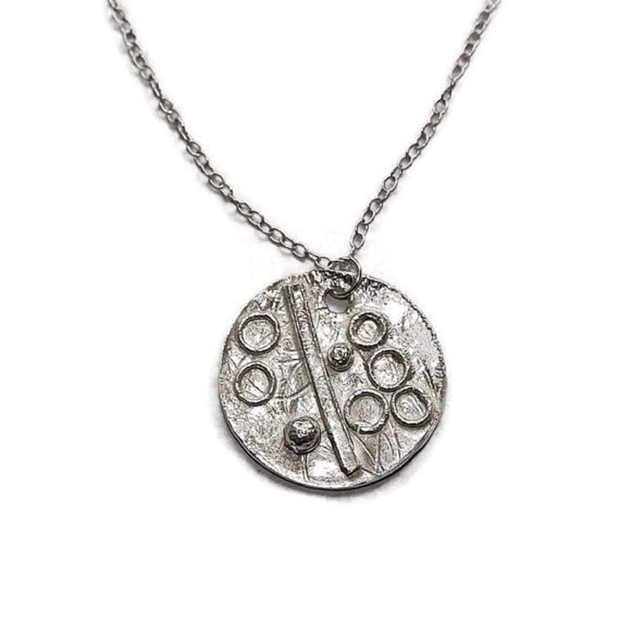 Fused sterling silver disc, modern pendant