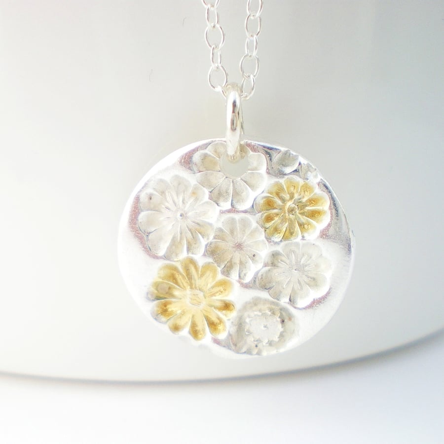 Floral Silver Round Pendant