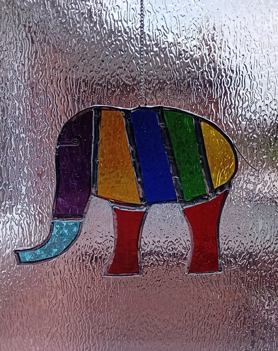 Stained Glass hanging suncatcher colourful elephant