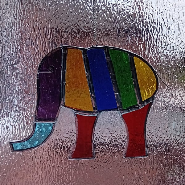 Stained Glass hanging suncatcher colourful elephant