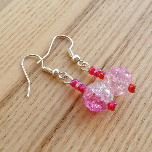 Pink Crackle Glass Bead Earrings