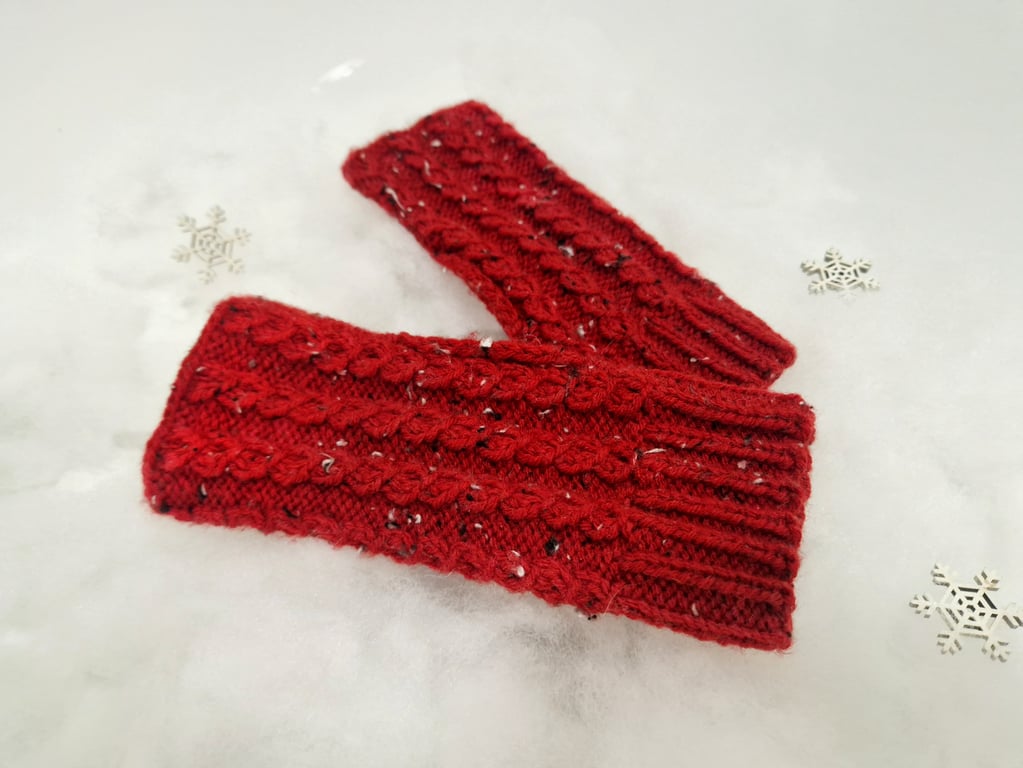 Dark Red Cable Knit Fingerless Gloves