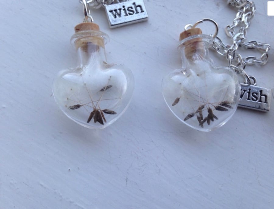 Dandelion Wishes Glass Heart Necklace