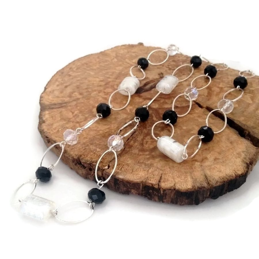 SALE - Black & White Over The Head Necklace