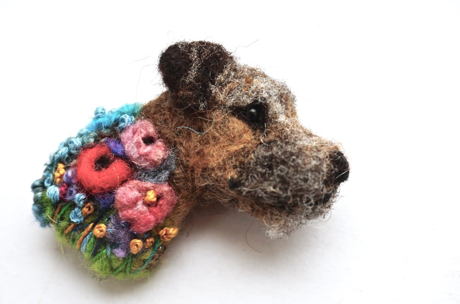 Needle Felted Border Terrier  Brooch