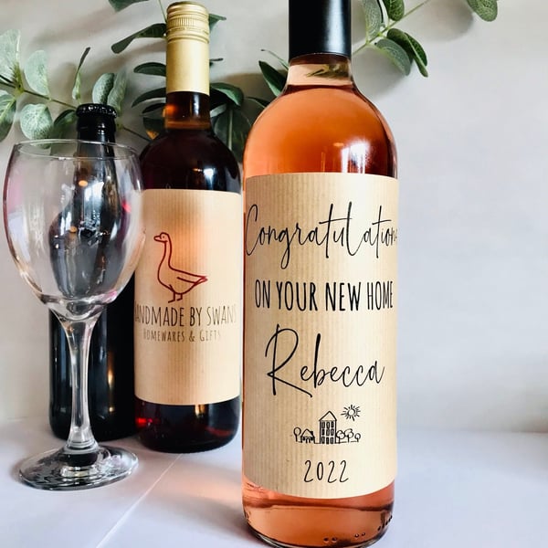 Personalised New home wine bottle label, housewarming gift, new home wine label,