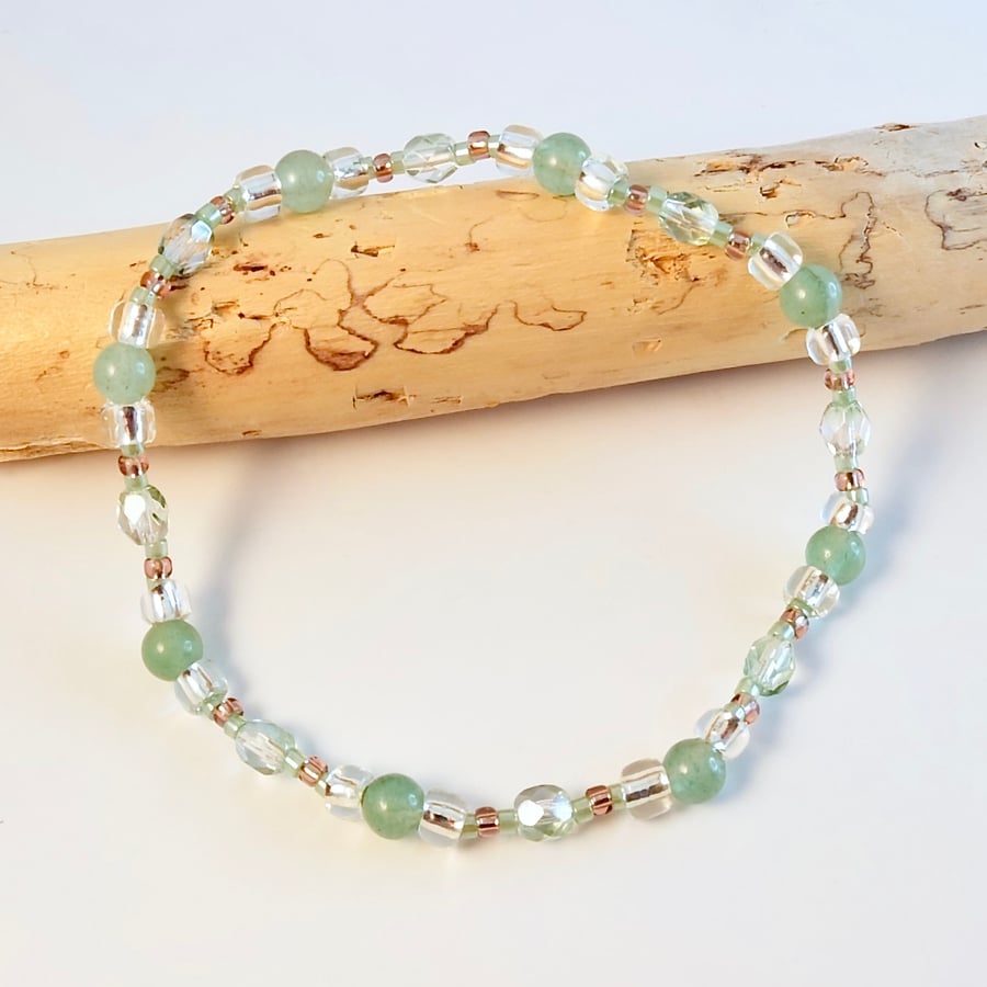 Light Teal Glass Beaded Bracelet - Handmade In Devon