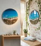 30cm Round Resin Ocean Wall Art, 3D Beach Wave Painting with Real Pebbles
