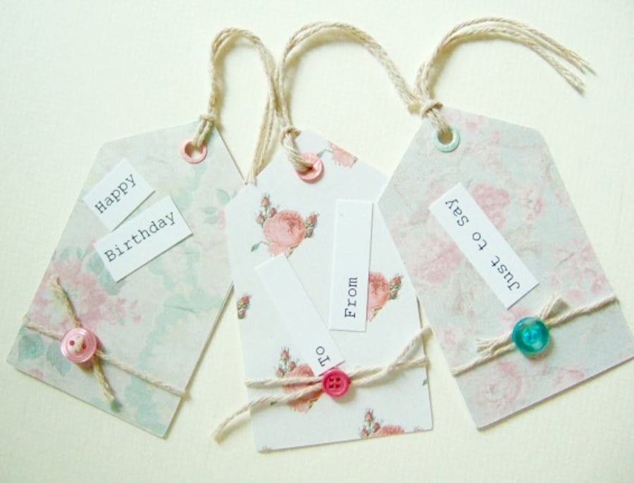 Vintage Floral Design,Pack of Three,Handmade Gift Tags,