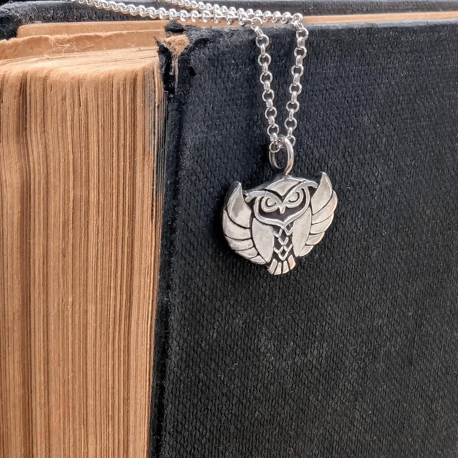 Sterling Silver Flying Owl pendant