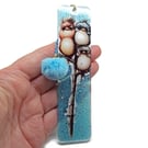 Blue Winter Birds Bookmark with Pompom