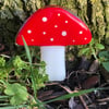 Red Fused glass mushroom decoration fairy  house garden or plant pot stake 