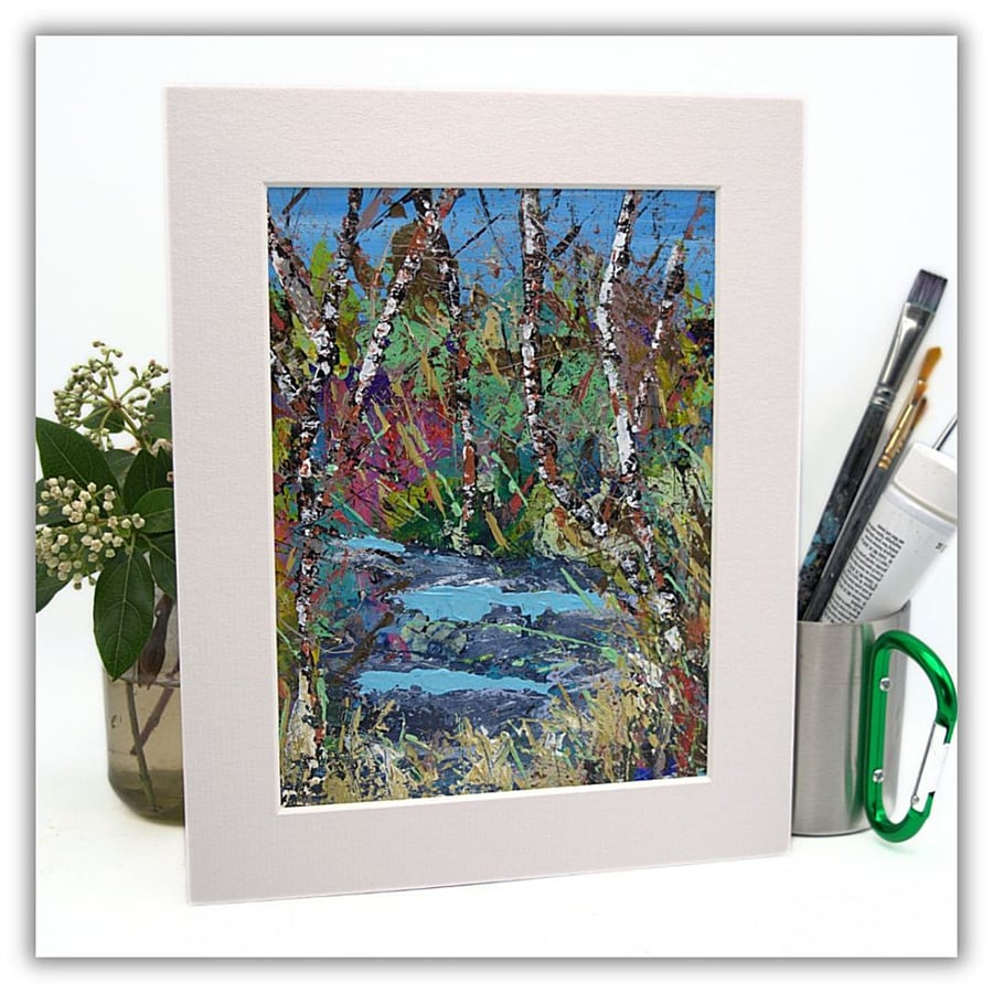 An original Scottish landscape painting - Kinnordy Loch - mounted in acrylics