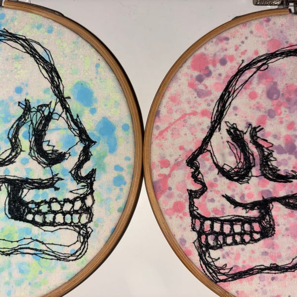 Colourful skull drawing embroidery 
