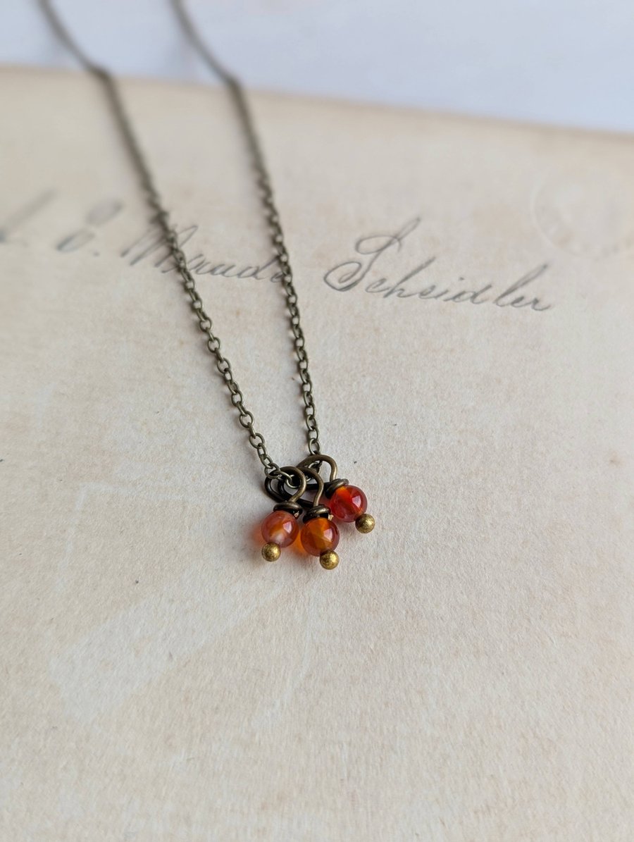 Carnelian Gemstone Cluster necklace - orange stones on bronze - golden hour