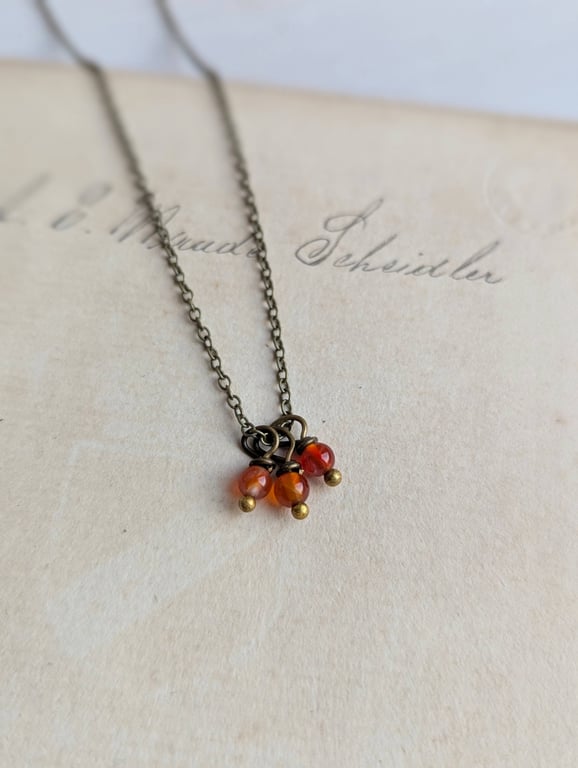 Carnelian Gemstone Cluster necklace - orange stones on bronze - golden hour