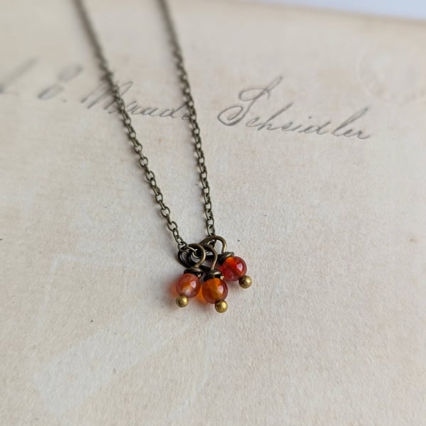 Carnelian Gemstone Cluster necklace - orange stones on bronze - golden hour