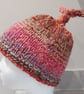 Handknit Children's Tie Top Beanie. Bright multi - Image 1
