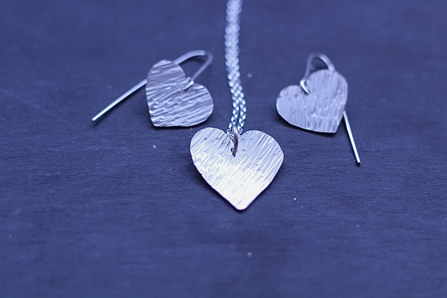 Hand made Sterling Silver, Hesrt Necklace and Earrings set